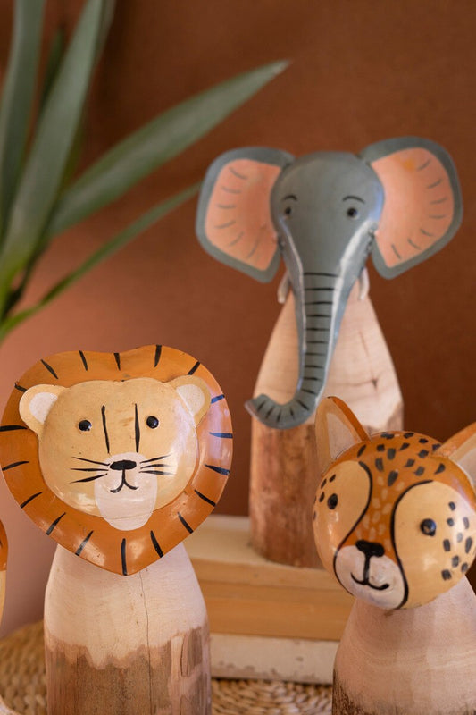 Set of 3 Recycled Wood and Iron Safari Animals