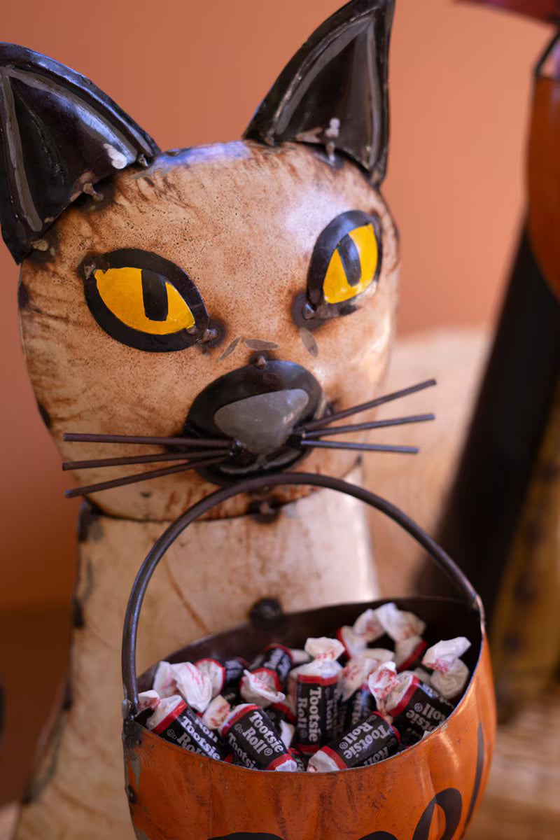 Set of 2 Recycled Metal Halloween Cat and Dog