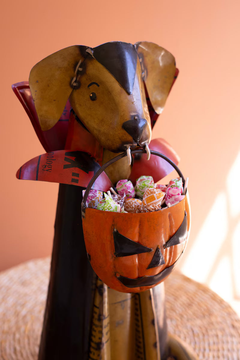 Set of 2 Recycled Metal Halloween Cat and Dog