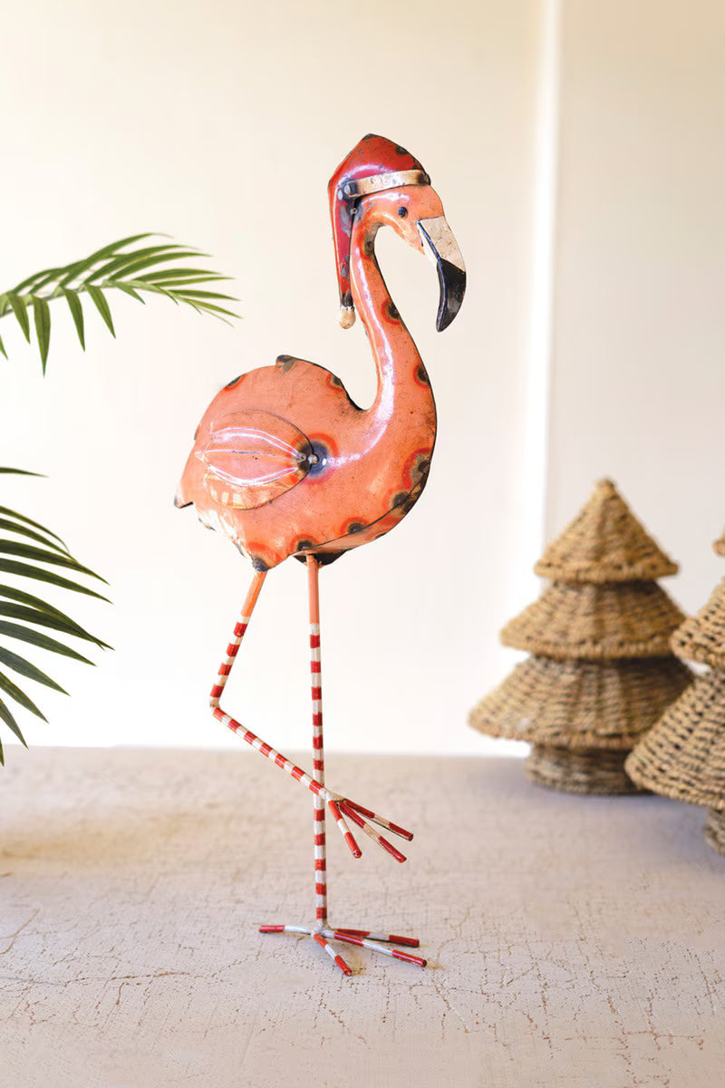 Recycled Painted Metal Christmas Flamingo