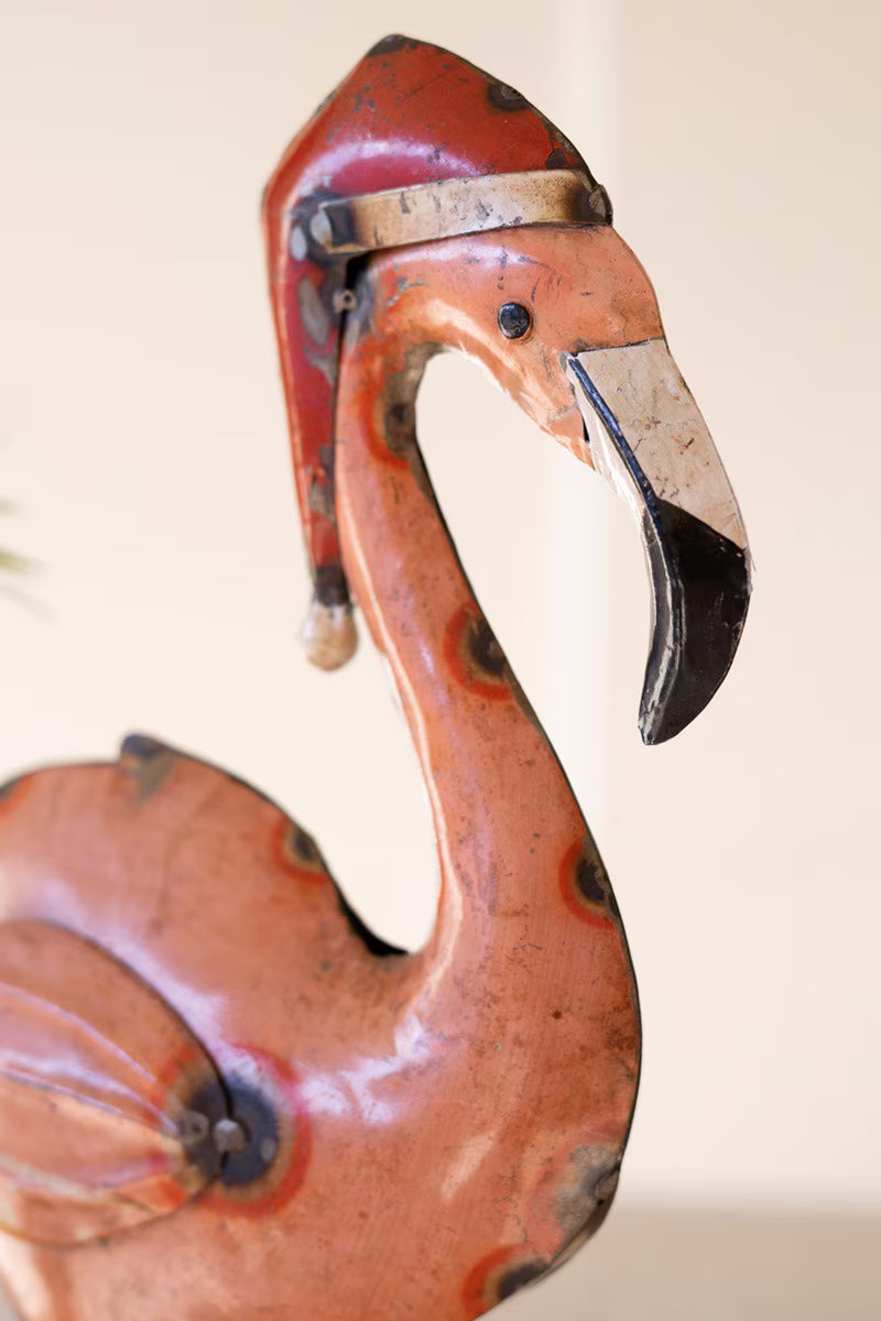 Recycled Painted Metal Christmas Flamingo