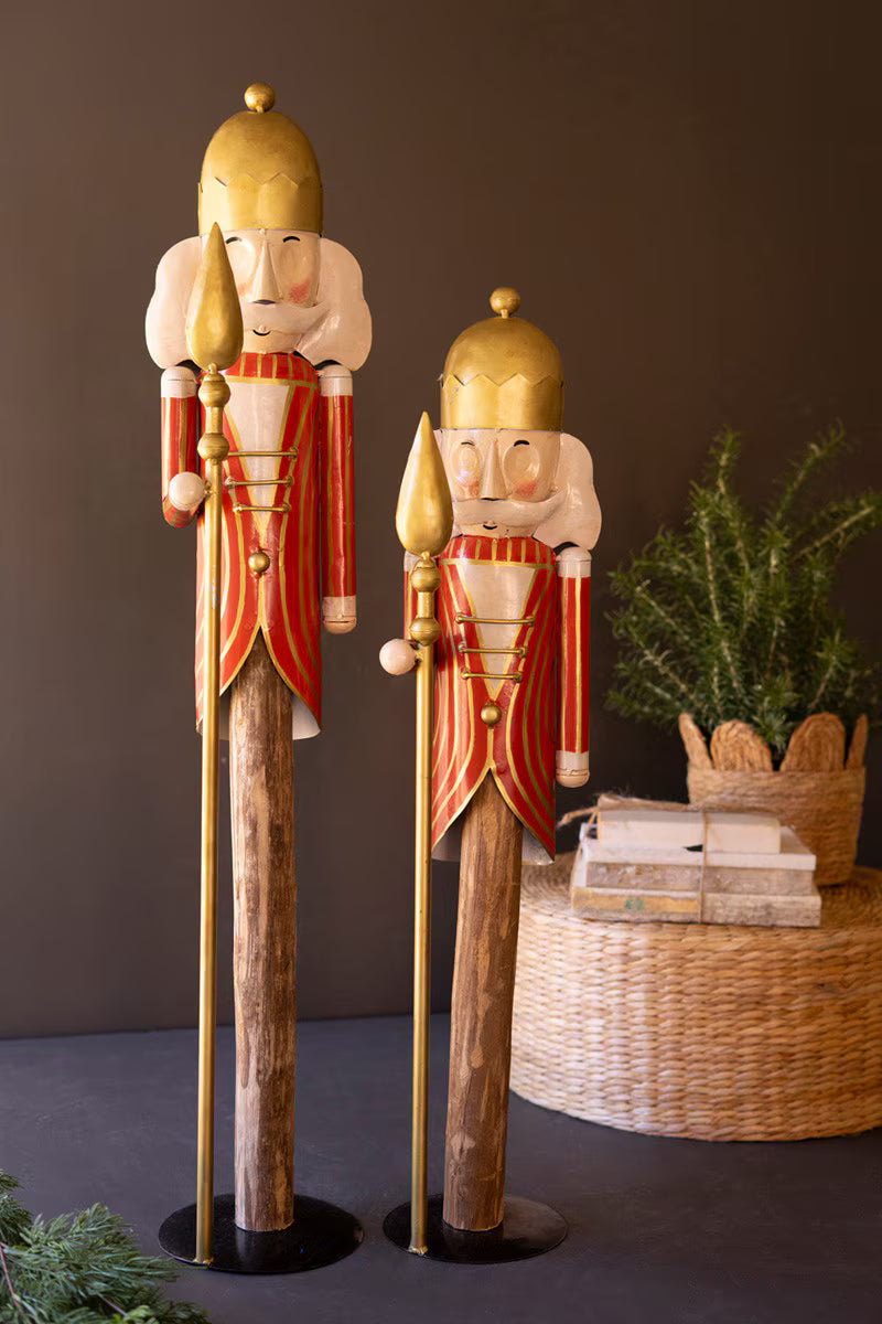 Set of 2 Painted Metal Nutcrackers on Wood Bases