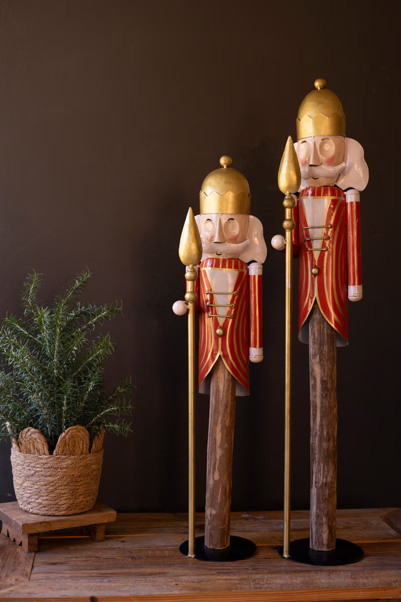 Set of 2 Painted Metal Nutcrackers on Wood Bases