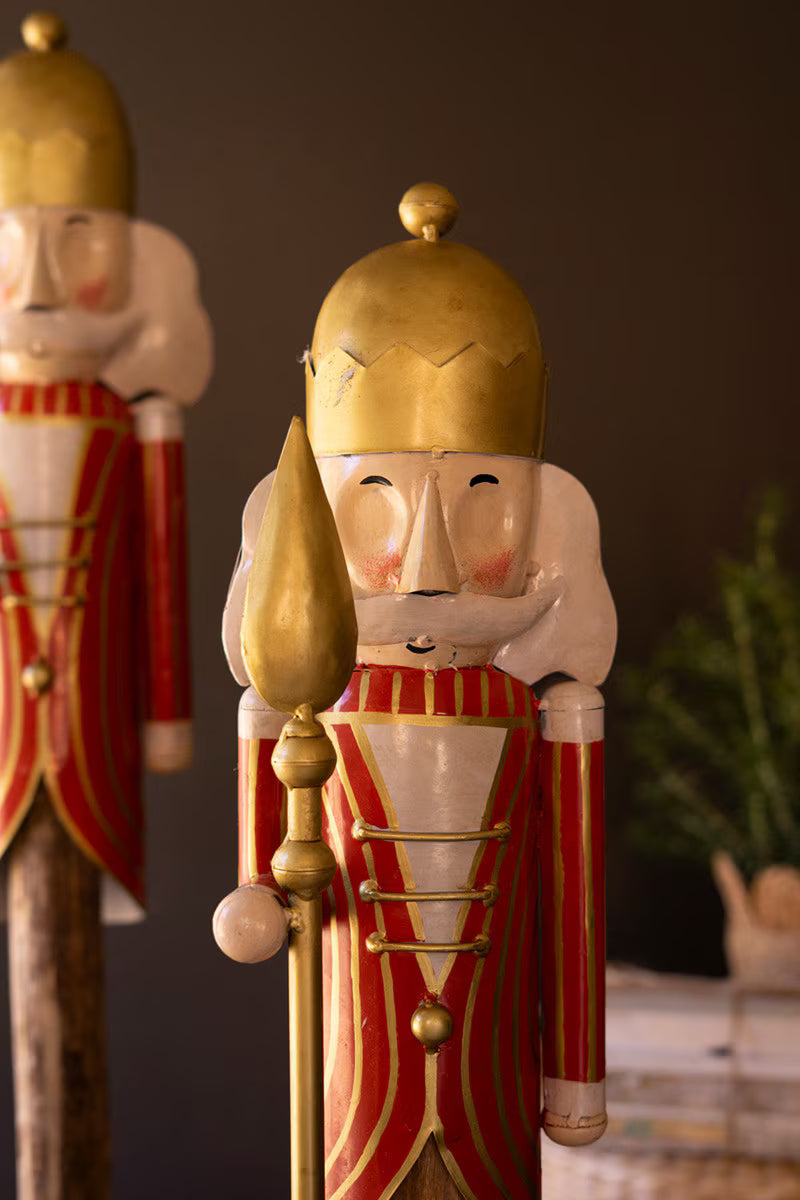 Set of 2 Painted Metal Nutcrackers on Wood Bases