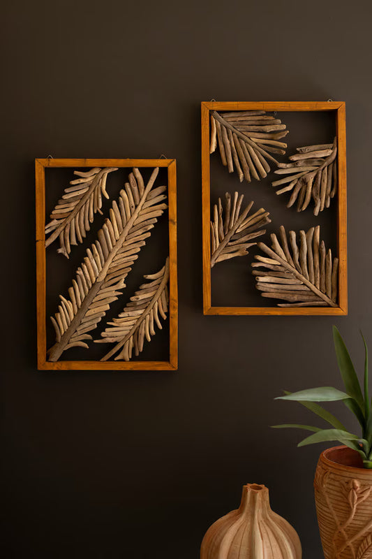 Set of 2 Framed Driftwood Leaves