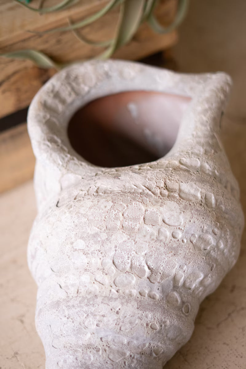 Clay Conch Shell Planter with White Glaze