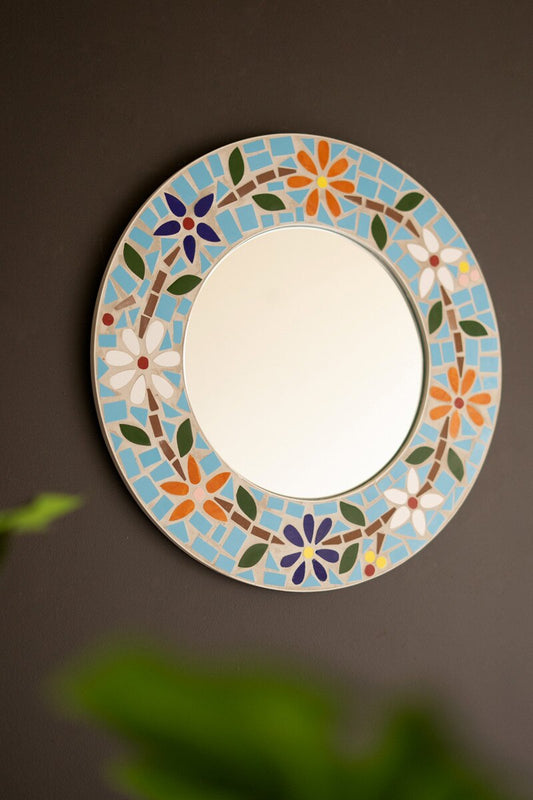 Round Mosaic Tile Flower Mirror