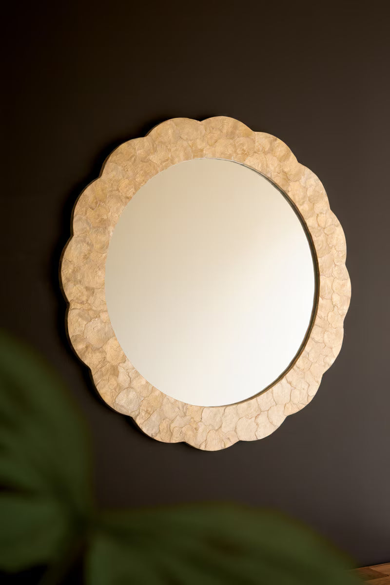 Scalloped Round Layered Capiz Shell Mirror