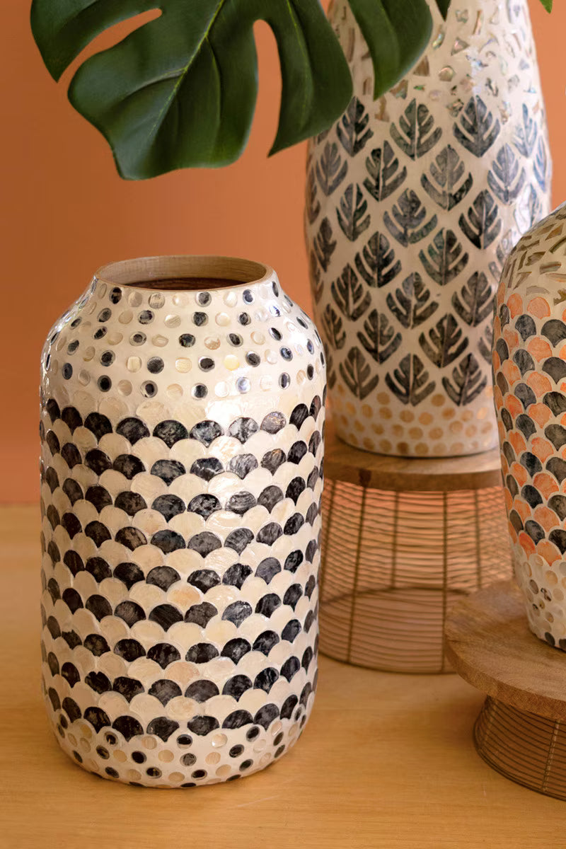 Spun Bamboo Vase with Multi-Color Capiz Shell Detail