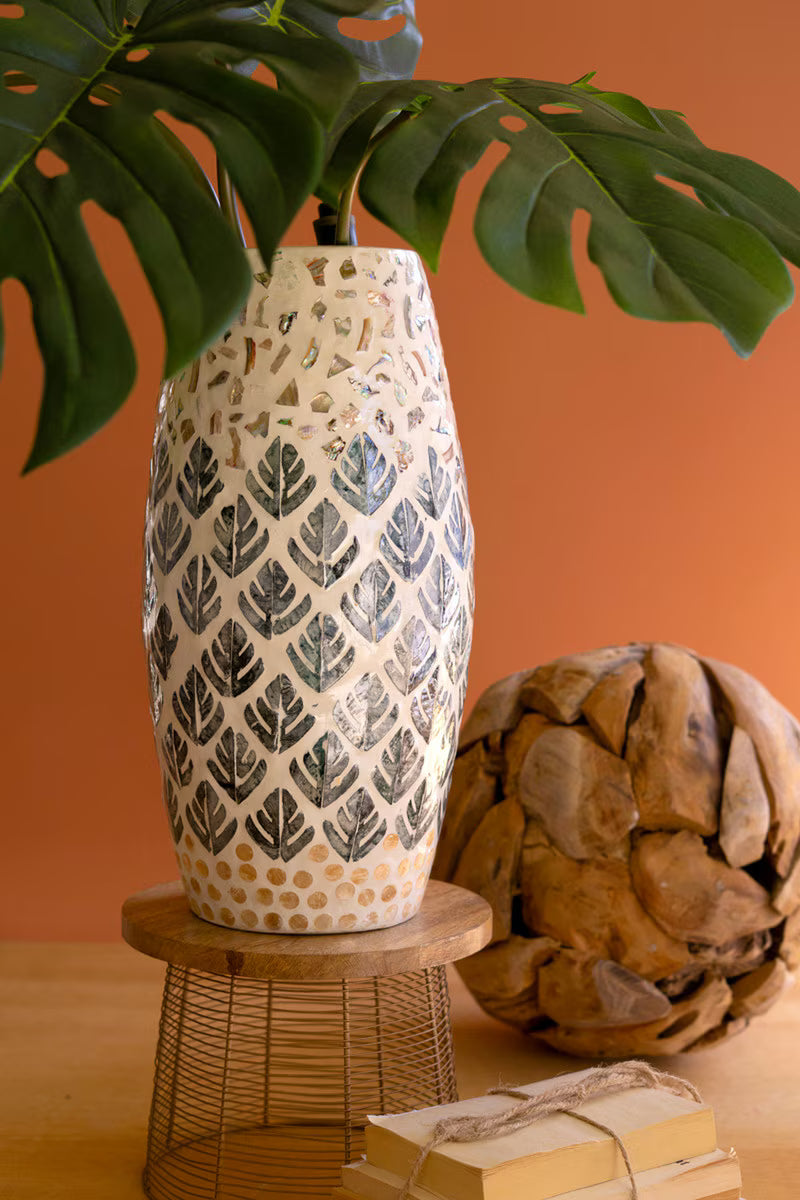 Spun Bamboo Vase with Multi-Color Capiz Shell Detail