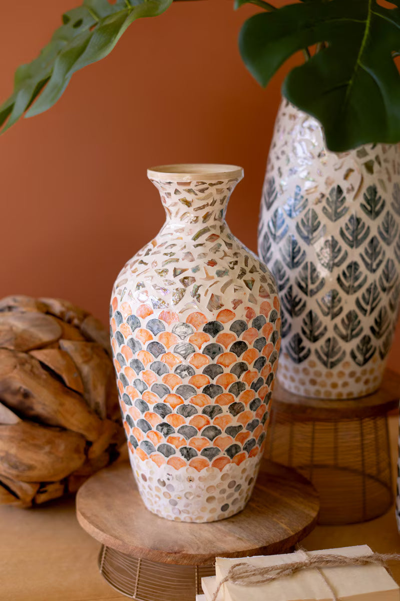 Spun Bamboo Vase with Multi-Color Capiz Shell Detail