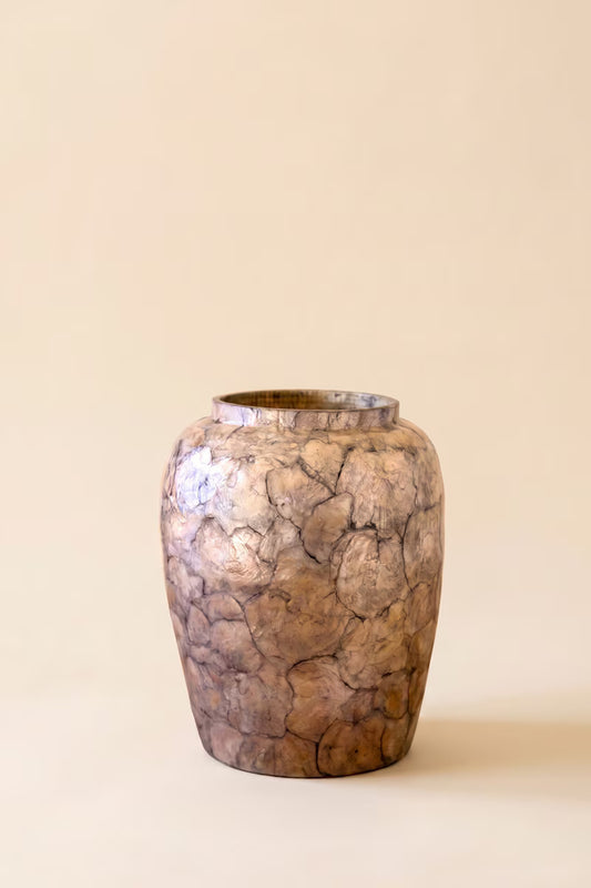 Wide Spun Bamboo Vases with Capiz Shell Detail