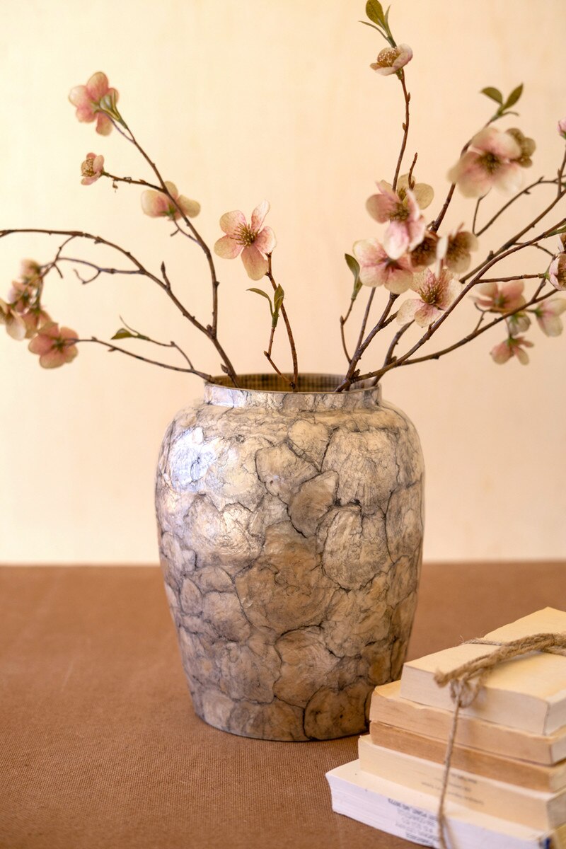 Wide Spun Bamboo Vases with Capiz Shell Detail