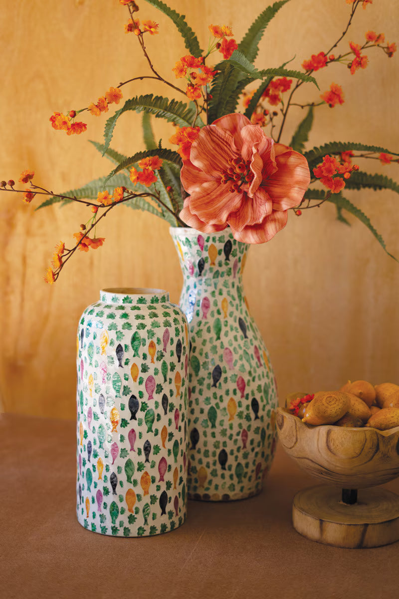 Tall Spun Bamboo Vase with Capiz Shell Fish Detail