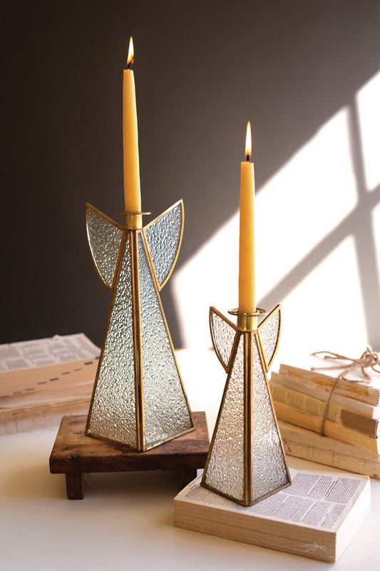 Set of 2 Glass Angel Candleholders