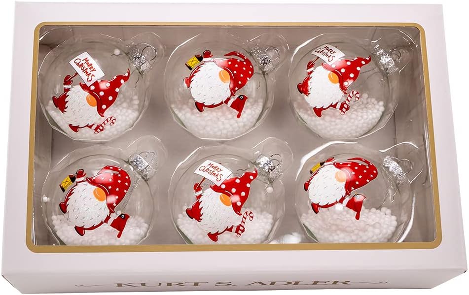 Glass Transparent Gnome 6-Piece Ball Ornament Set
