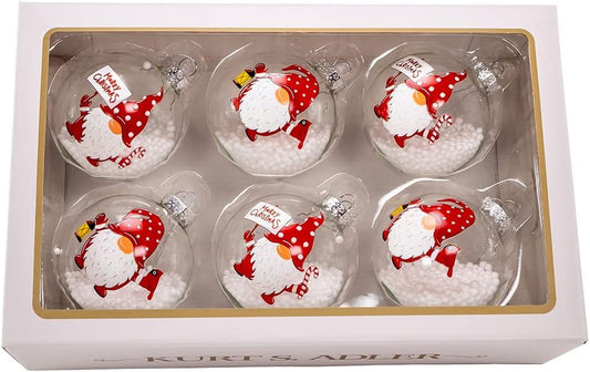 Glass Transparent Gnome 6-Piece Ball Ornament Set