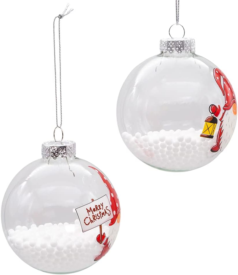 Glass Transparent Gnome 6-Piece Ball Ornament Set