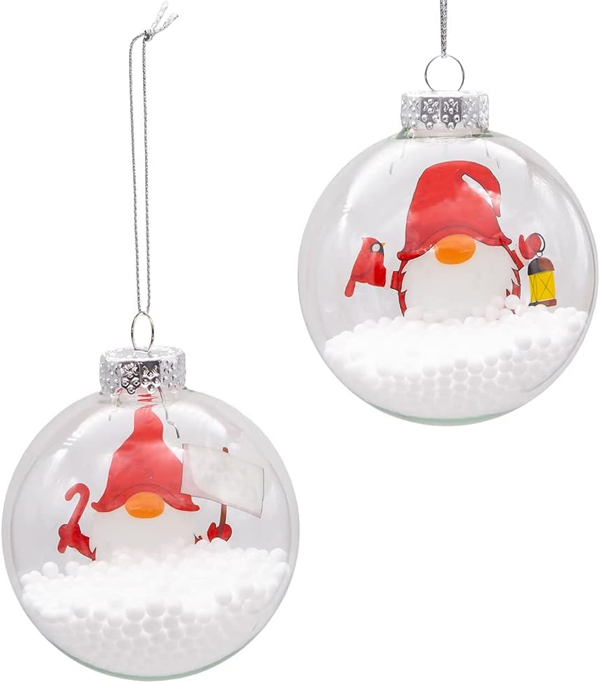 Glass Transparent Gnome 6-Piece Ball Ornament Set