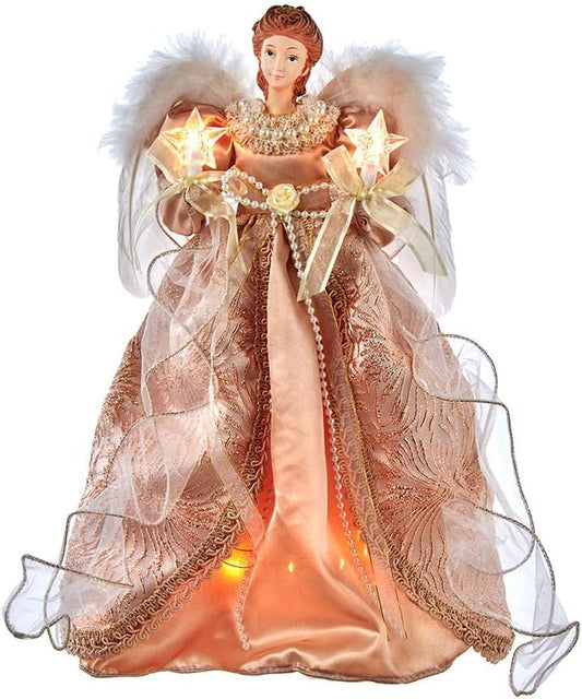 UL 10-Light 14-Inch Lighted Gold And Copper Angel Tree Topper