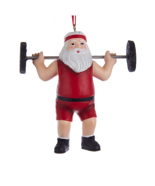 Santa Weightlifter Ornament