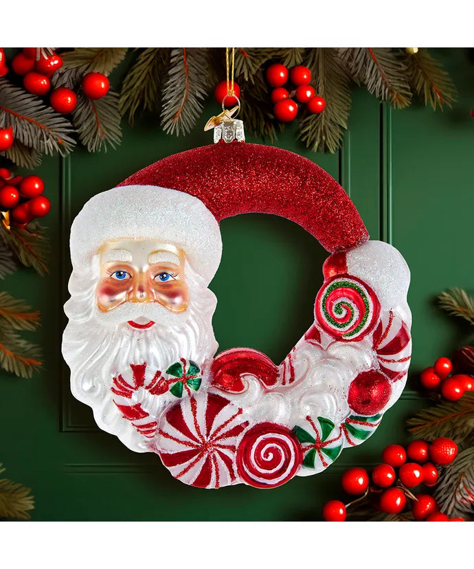 Bellissimo Glass Santa Candy Wreath Ornament