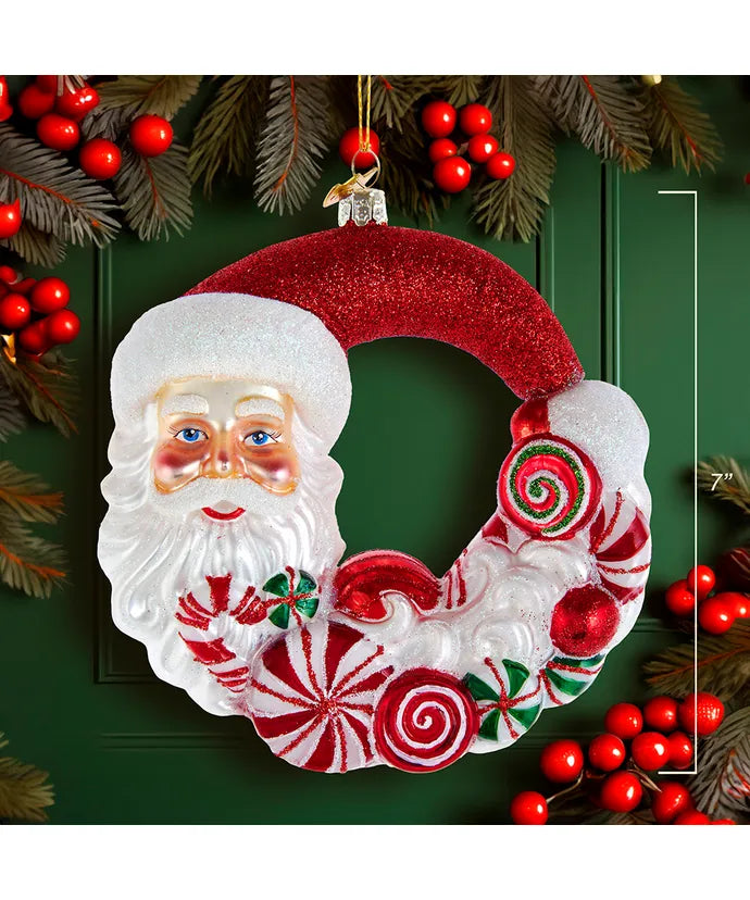 Bellissimo Glass Santa Candy Wreath Ornament