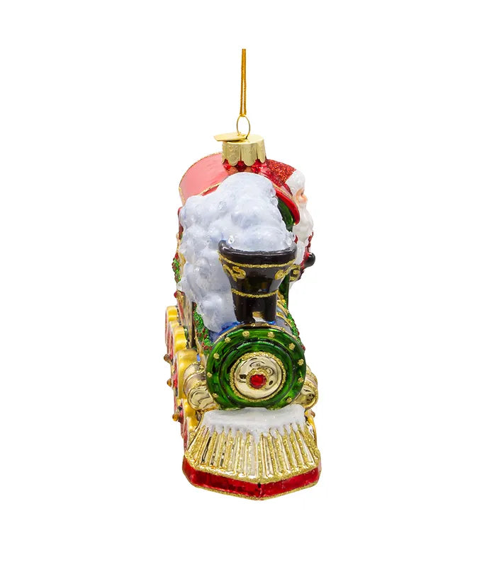 Bellissimo Glass Santa With Train Ornament