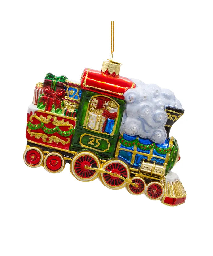 Bellissimo Glass Santa With Train Ornament