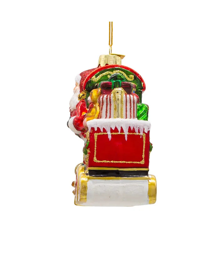 Bellissimo Glass Santa With Train Ornament