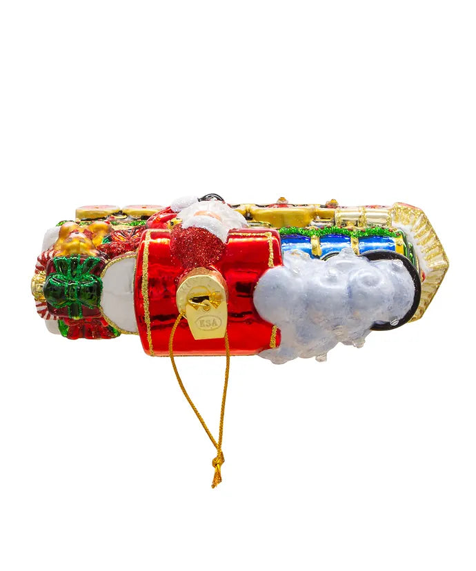 Bellissimo Glass Santa With Train Ornament