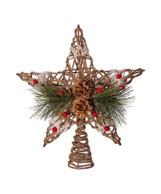 11" Un-Lit Natural Star With Pinecones Treetop