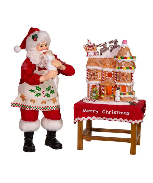 10.5" Battery-Operated Santa With Gingerbread Houses- 2-Piece Set