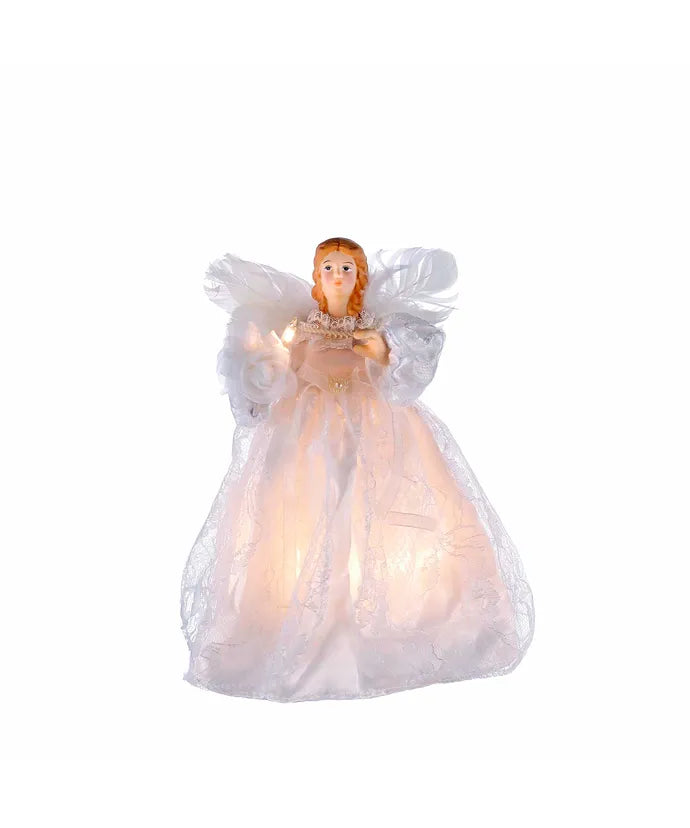 9" UL 10-Light White Dress Angel Treetop