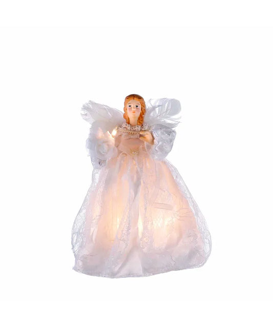 9" UL 10-Light White Dress Angel Treetop
