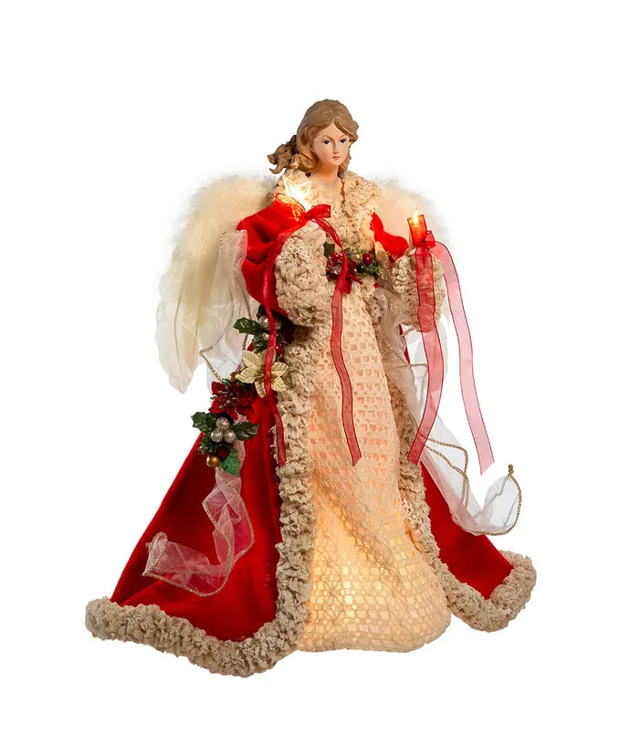 16" UL 10-Light Red And Ivory Angel Treetop