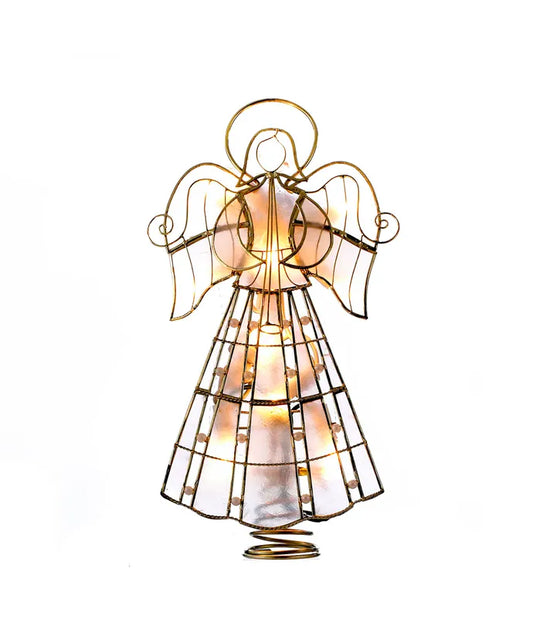 9.75" UL 10-Light Capiz Angel With Vines And Pearls Treetop