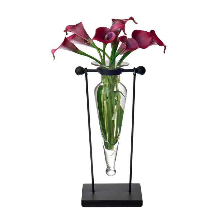Amphora Vase on Swiveling Iron Stand with Finials and Hinge