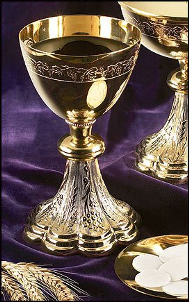 Grapes And Wheat Engraved Chalice With Paten