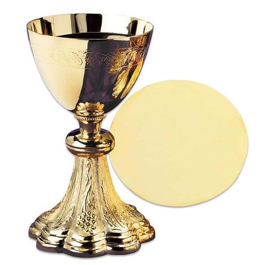 Grapes And Wheat Engraved Chalice With Paten