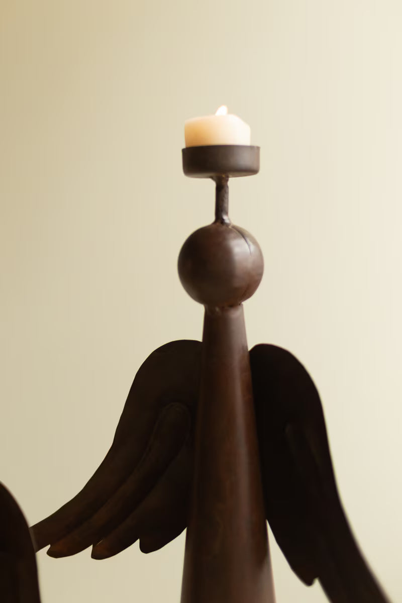Set of 3 Rustic Iron Angel Tealight Holders