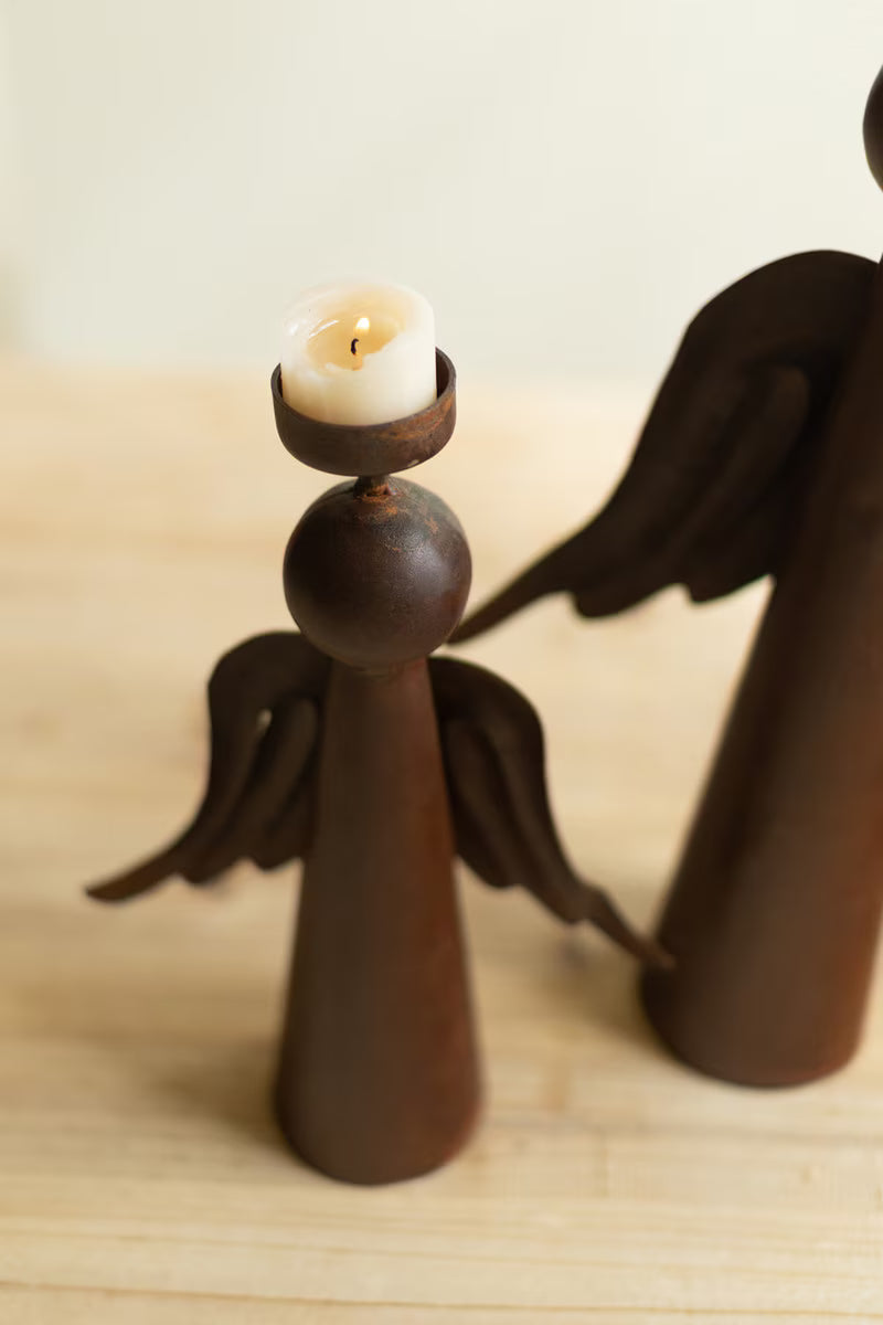 Set of 3 Rustic Iron Angel Tealight Holders