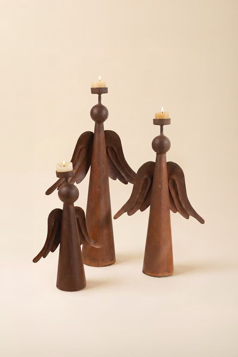 Set of 3 Rustic Iron Angel Tealight Holders