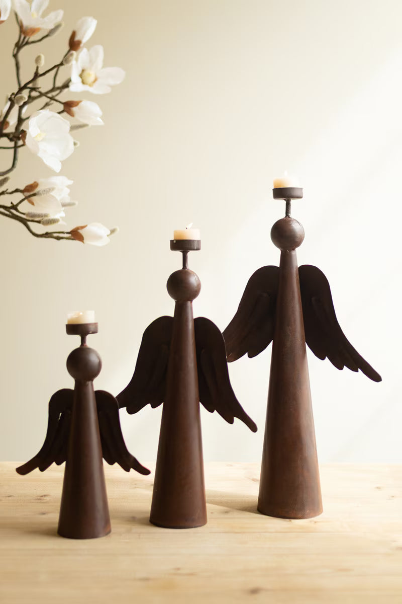 Set of 3 Rustic Iron Angel Tealight Holders