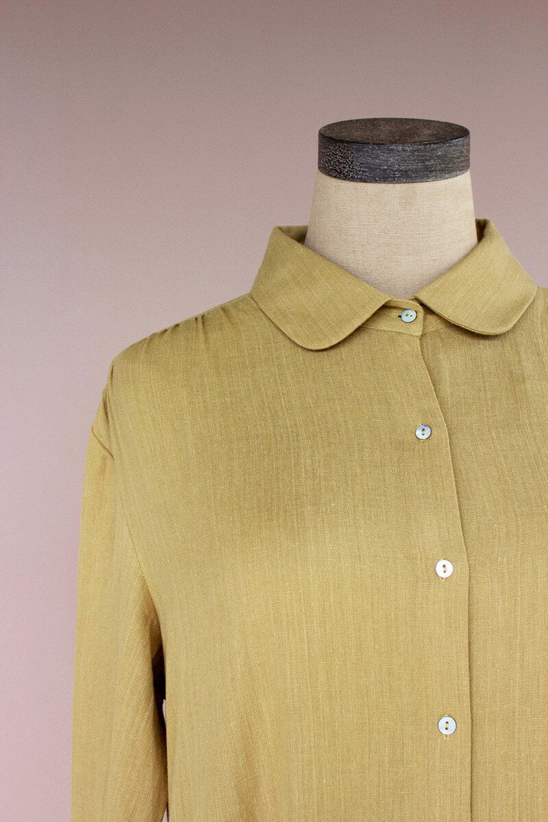 Pistachio Long-Sleeve Buttondown Dress with Pockets