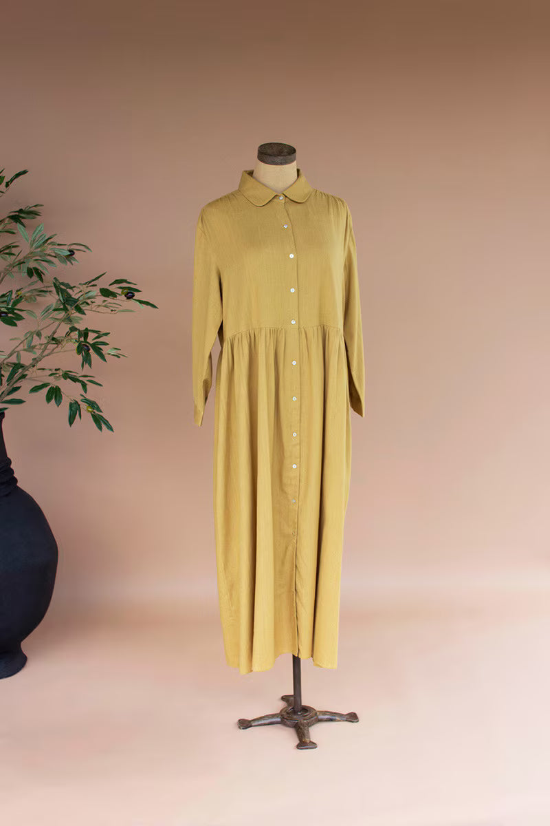 Pistachio Long-Sleeve Buttondown Dress with Pockets