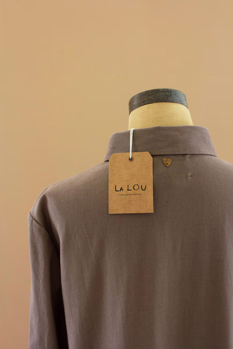 Mocha Long-Sleeve Buttondown Dress with Pockets