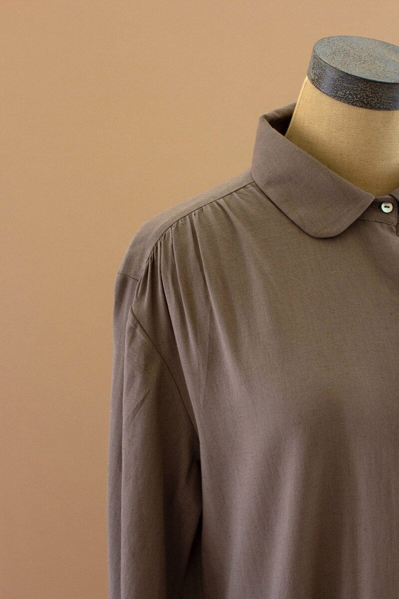 Mocha Long-Sleeve Buttondown Dress with Pockets