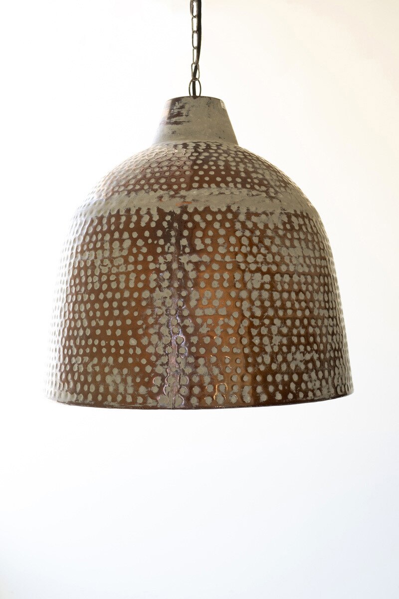 White-Washed Rustic Metal Hammered Pendant Light