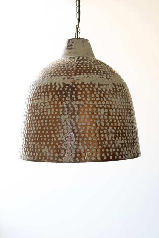White-Washed Rustic Metal Hammered Pendant Light